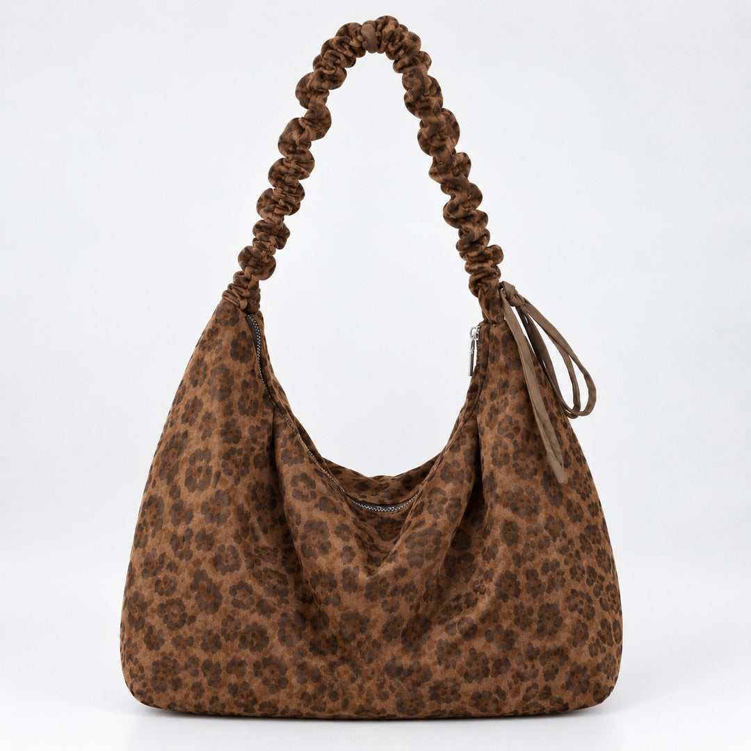 Women's Leopard Suede-Feel Dumpling Tote Bag N6J190