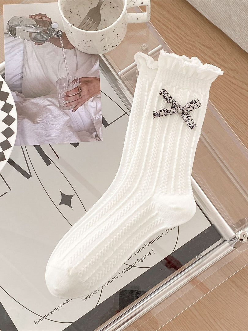 Bow Letter Label Slouch Socks Women N6C167