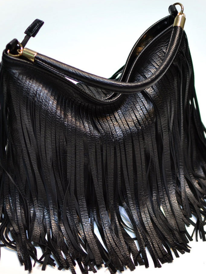 Soft Leather Double-Sided Fringe Tote Bag Women N6C222