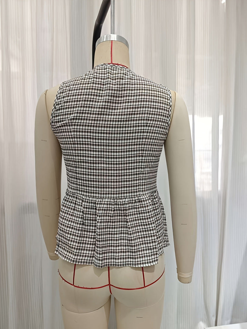 Plaid Sleeveless Vest with Tie Front Women N6E174