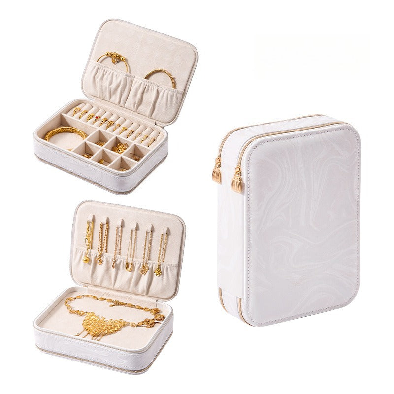 Double Zipper Jewelry Box PU Leather Storage Case N6G104
