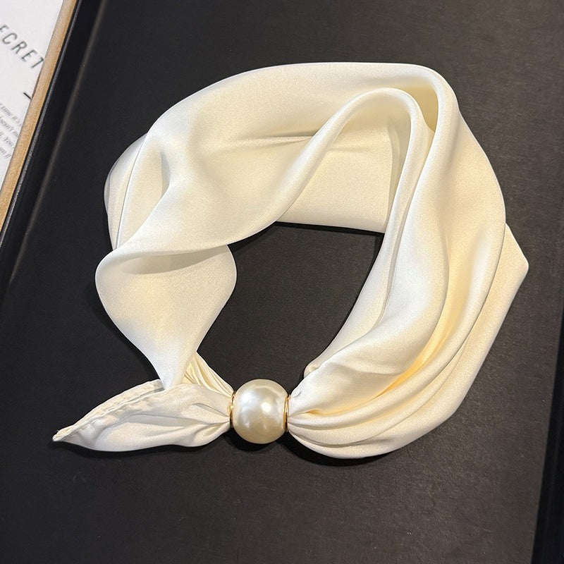 Womens Pearl Magnetic Clasp Floral Skinny Scarf N6K281