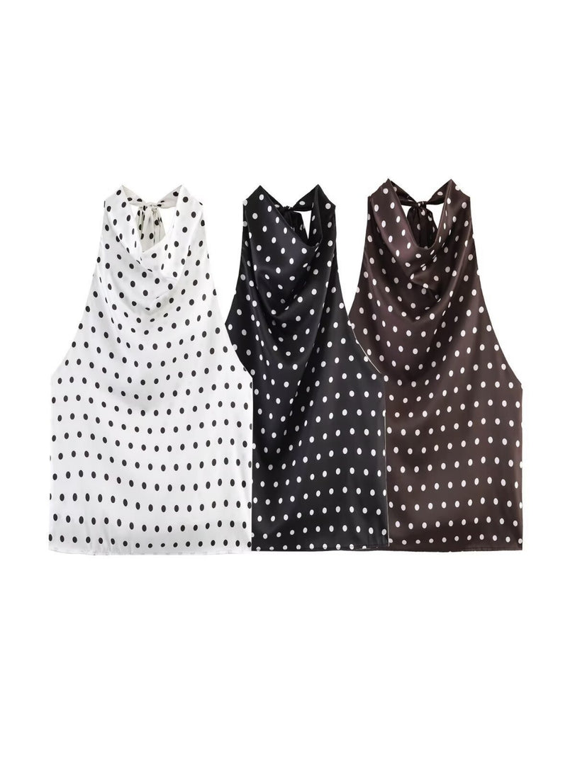 Polka Dot Halter Neck Tie-Up Top Women N6E159