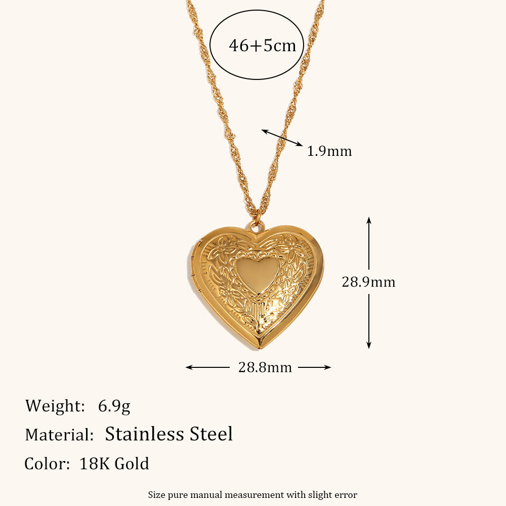 Heart Locket Chalice Necklace Steel Gold Plated S5P228