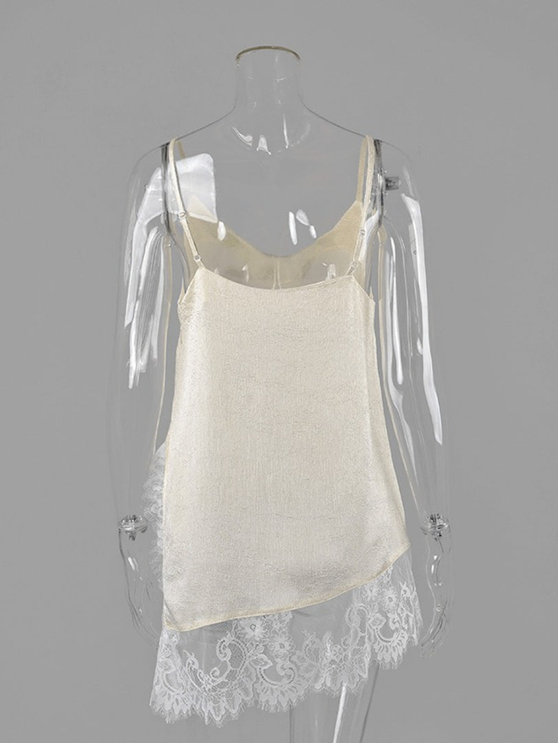 V Neck Lace Trim Sleeveless Tank Top N6F025