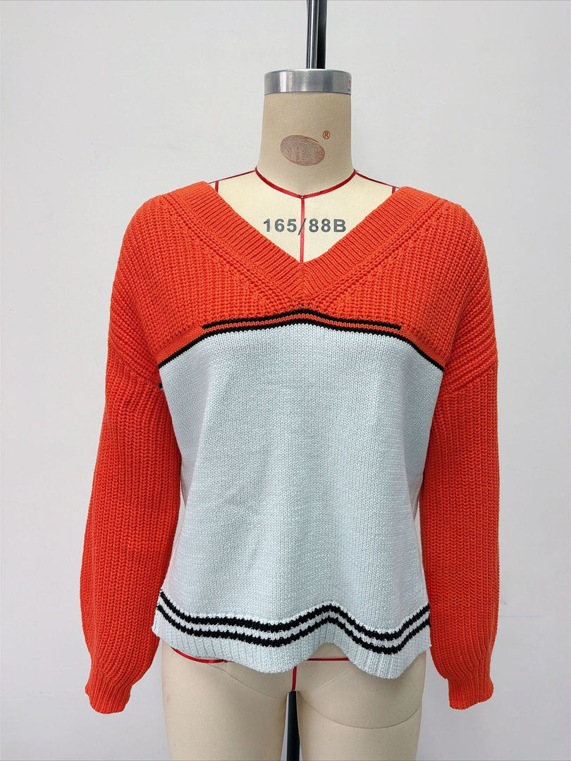 V-Neck Loose Fit Knit Pullover Women Fall Winter N6G181