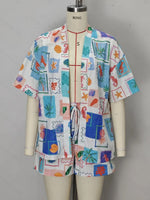 Load image into Gallery viewer, Doodle Print Open Front Shirt and Shorts Set N6C260