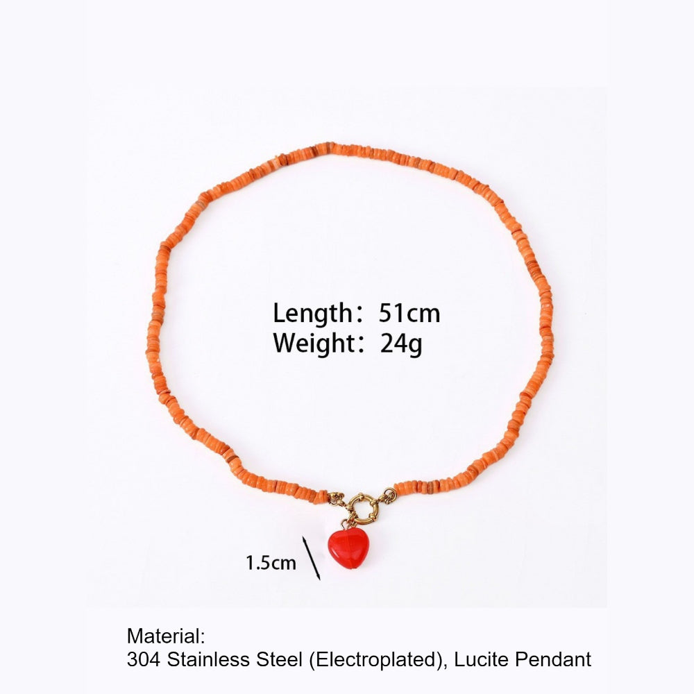 Beach Style Beaded Heart Lucite Necklace N6E113