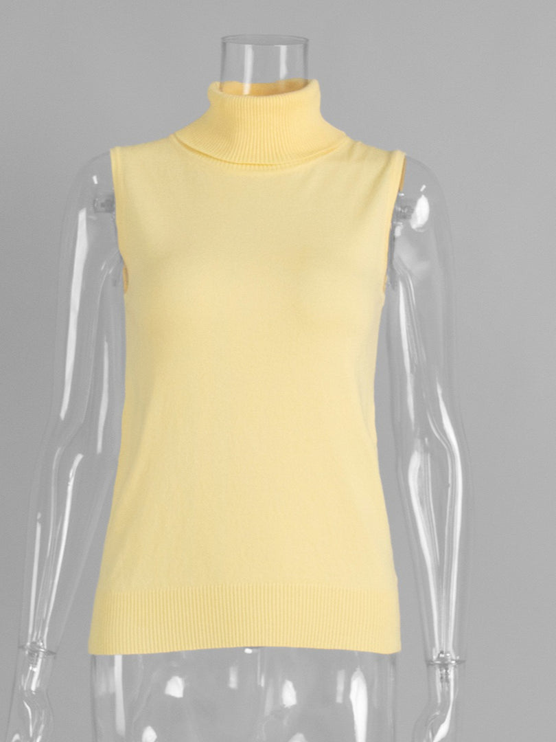 Knit Sleeveless Vest High Neck Tank Top Women Simple N6G132
