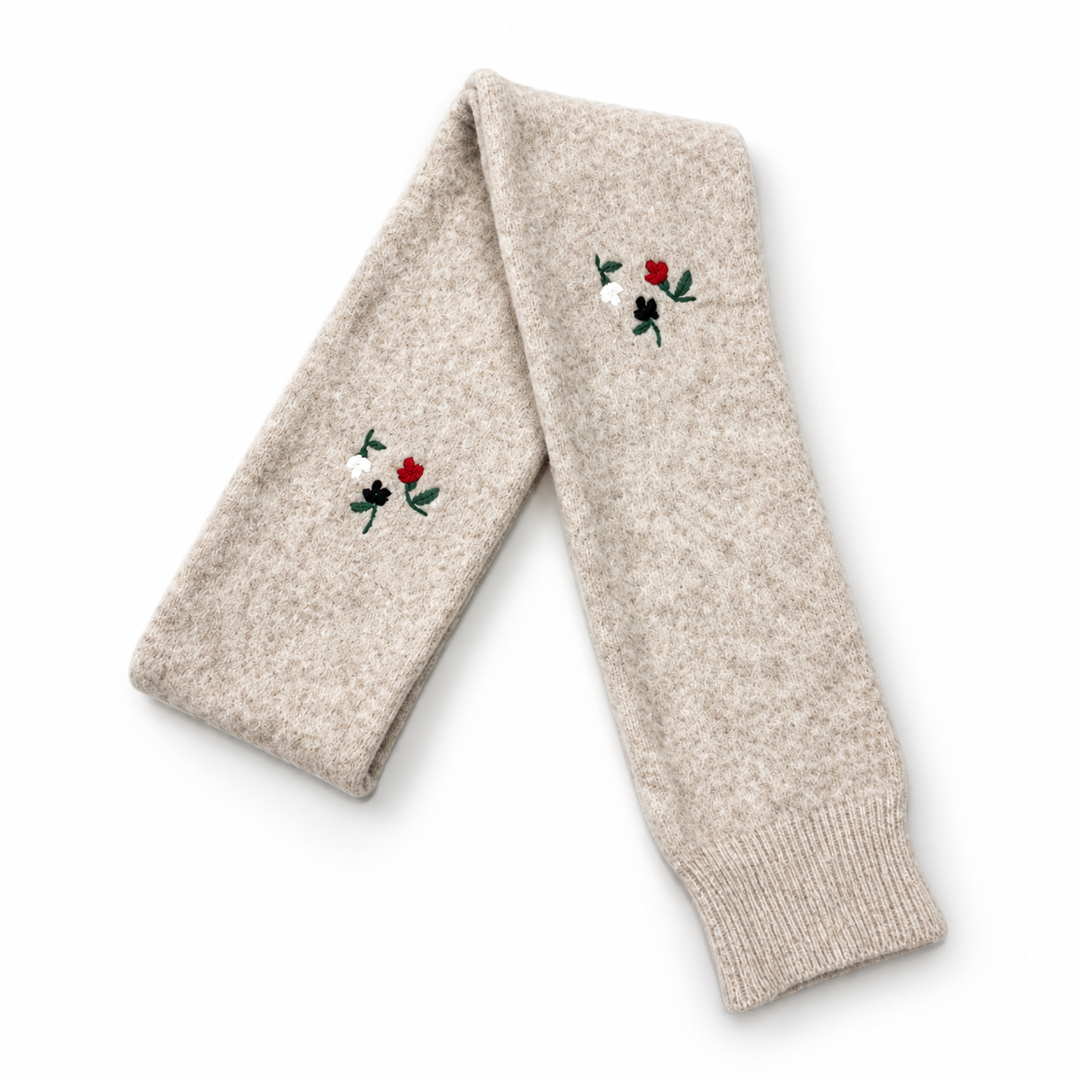 Womens Double Layer Rose Embroidered Knit Scarf N6K229