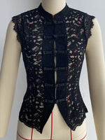 Load image into Gallery viewer, Lace Cutout Chinese Knot Round Neck Sleeveless Top N6F204