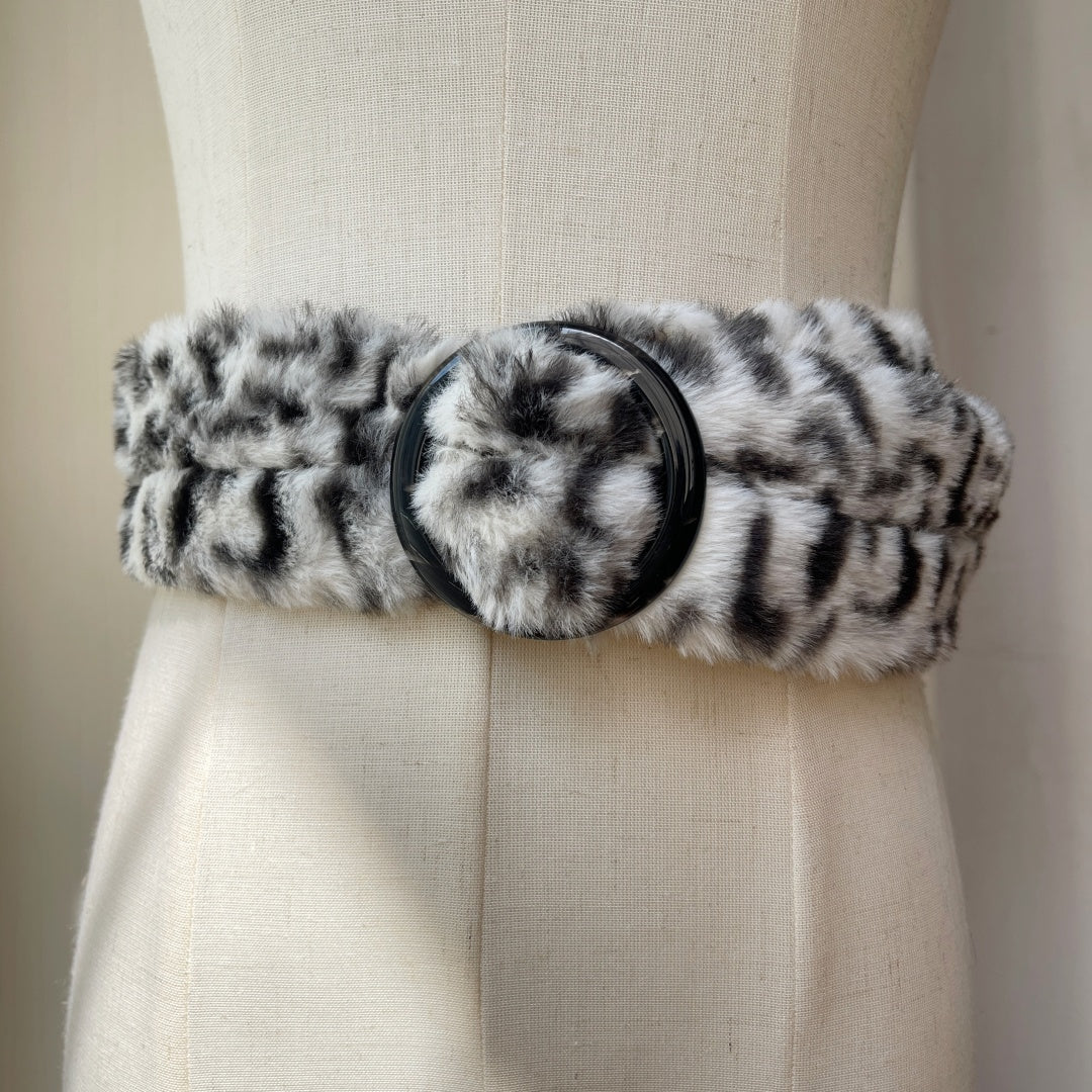Women's Faux Fur Leopard Print Waist Belt N6J105