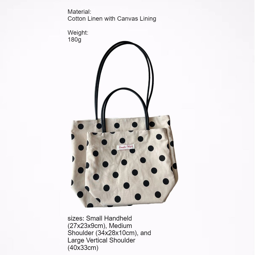Black Rice Polka Dot Cotton Linen Bag Handheld Shoulder N6F183