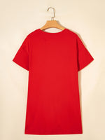 Load image into Gallery viewer, Red Butterfly Print Round Neck T-shirt Dress Women N6C336