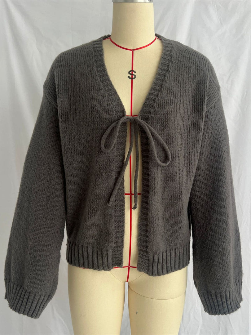 Solid Sexy V-Neck Slim Fit Hand-Tied Knit Cardigan N6G142