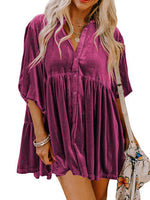 Load image into Gallery viewer, Velvet Single Breasted Mid Length Blouse Women N6B075