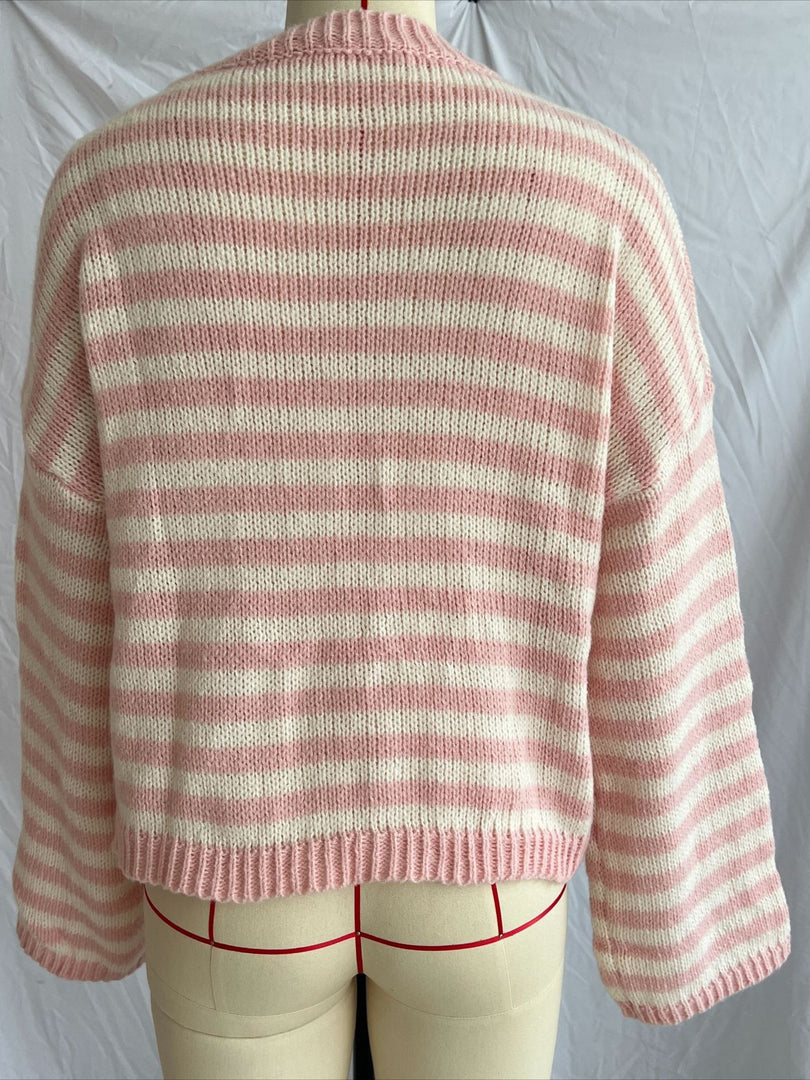 Color Block Stripe Knit Pullover Round Neck Retro N6G139