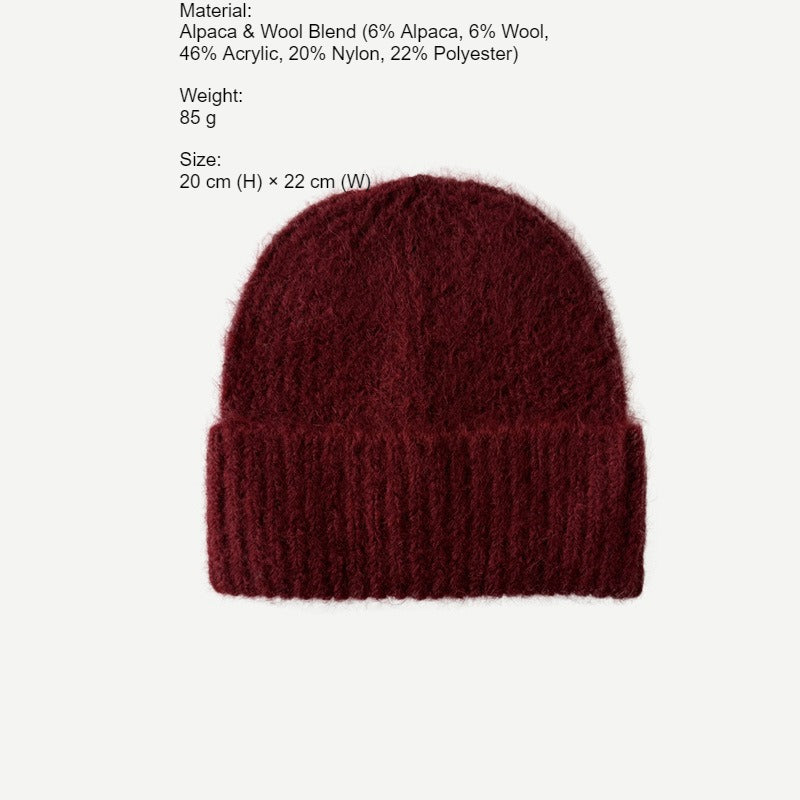 Alpaca Wool Blend Solid Knit Beanie Women Winter N6H210