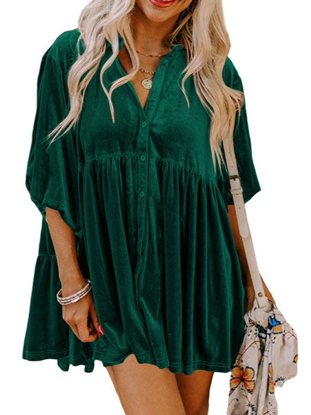 Velvet Single Breasted Mid Length Blouse Women N6B075