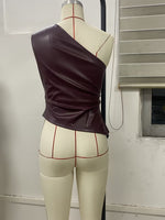Load image into Gallery viewer, Sleeveless Asymmetric Zip PU Top Women N6F017
