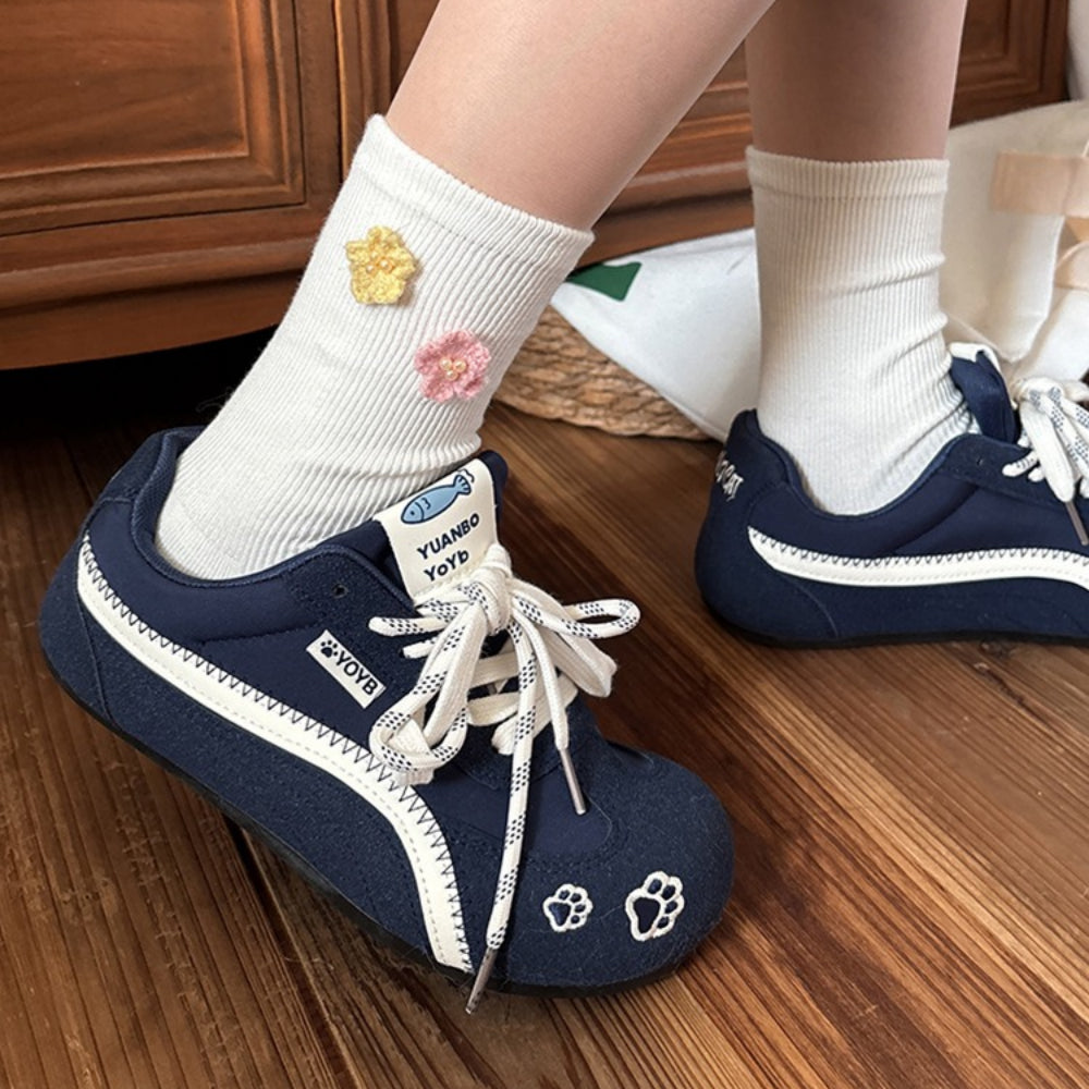 Pearl Flower Fresh Mid-Calf Socks Women Soft Cotton N6H037
