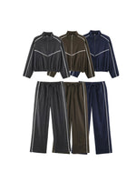 Load image into Gallery viewer, Colorblock Trim Stand Collar Jacket &amp; Pants Set Women N6H129
