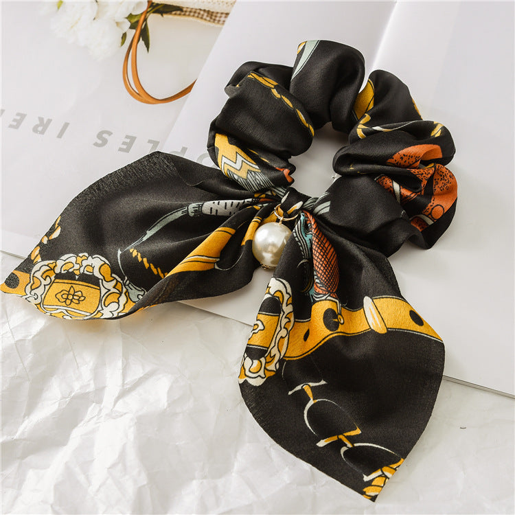 Pearl Pendant Big Scrunchie Bow Hair Tie Women N6H192