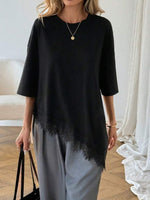 Load image into Gallery viewer, Leopard Print Lace Trim Loose Short Sleeve T-shirt N6D214