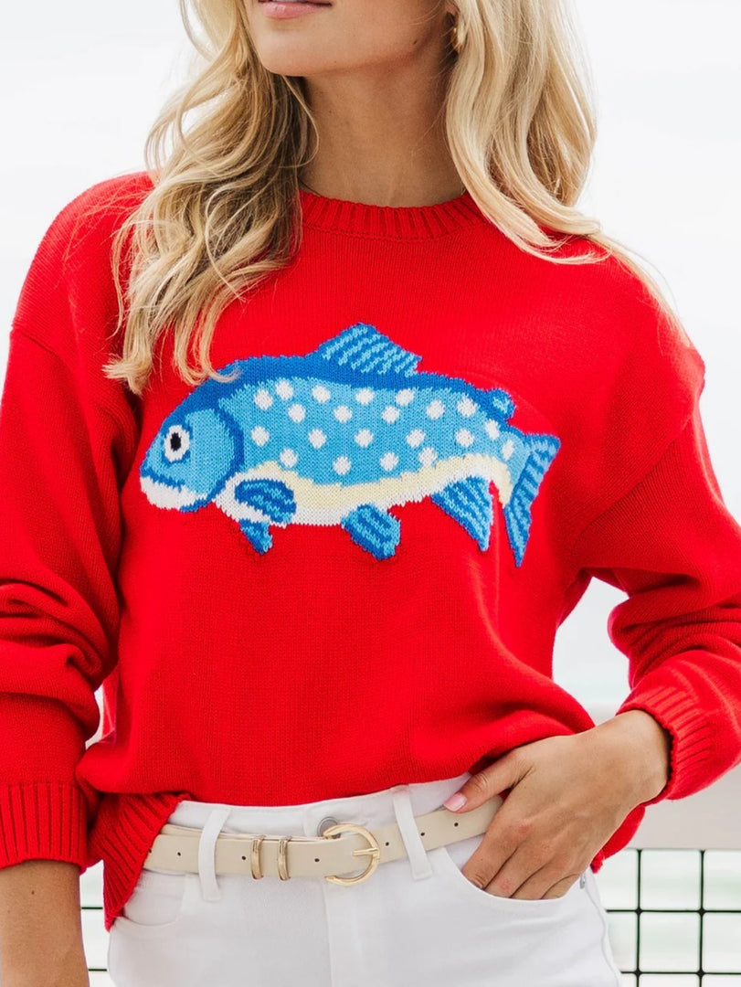 Printed Round Neck Loose Knit Pullover Sweater Women N6H301