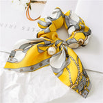 Load image into Gallery viewer, Pearl Pendant Big Scrunchie Bow Hair Tie Women N6H192