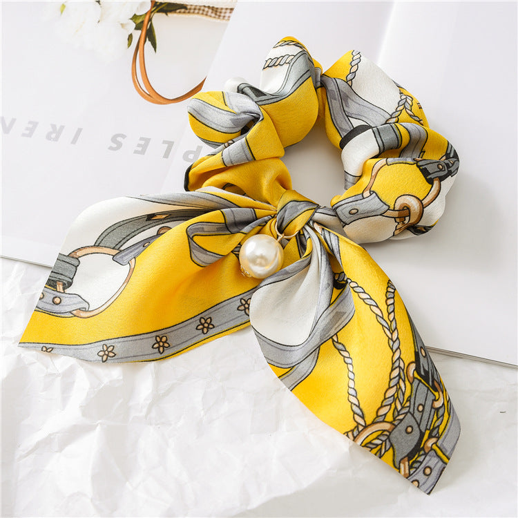 Pearl Pendant Big Scrunchie Bow Hair Tie Women N6H192