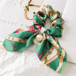 Load image into Gallery viewer, Pearl Pendant Big Scrunchie Bow Hair Tie Women N6H192