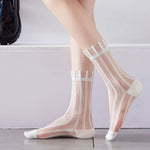 Load image into Gallery viewer, Vertical Rib Crystal Sheer Mid-Calf Socks Women N6H032
