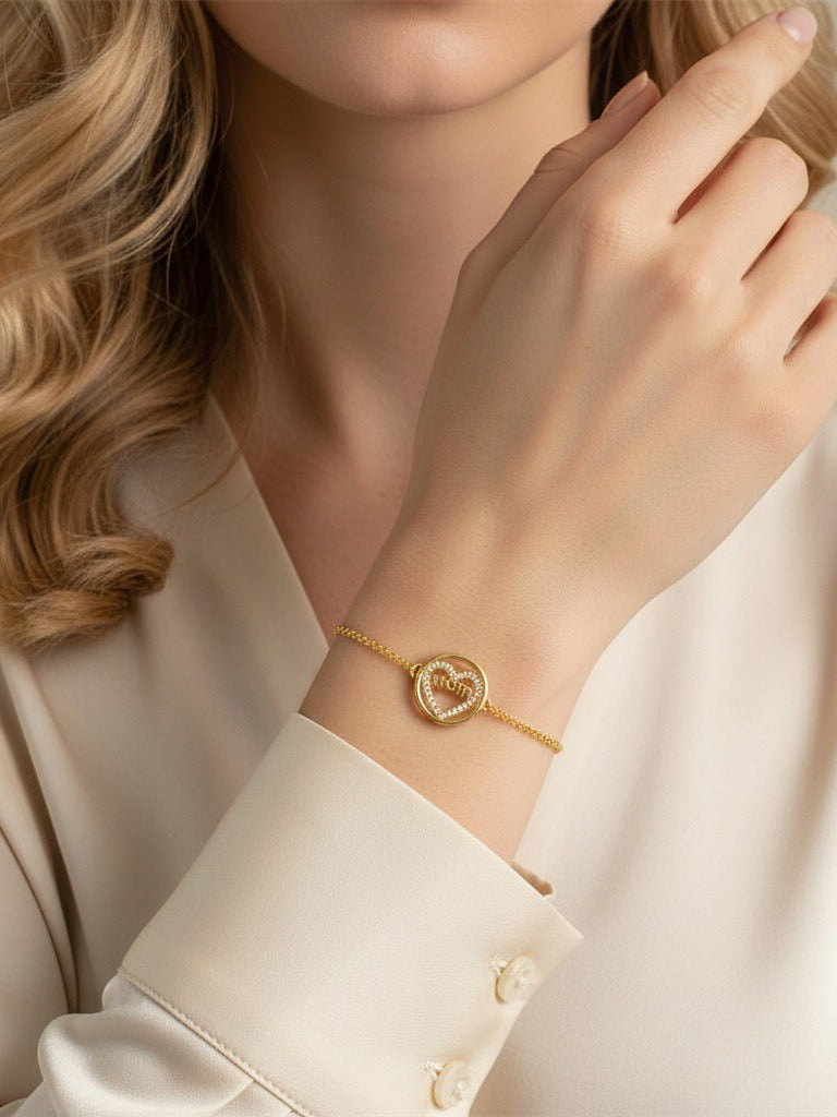 Copper Gold Plated MOM Heart Zircon Bracelet Necklace N6D523