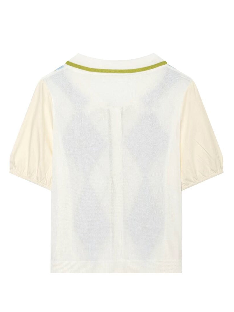 Slim Fit Diamond Patch Short Sleeve Knit Cardigan N6G153