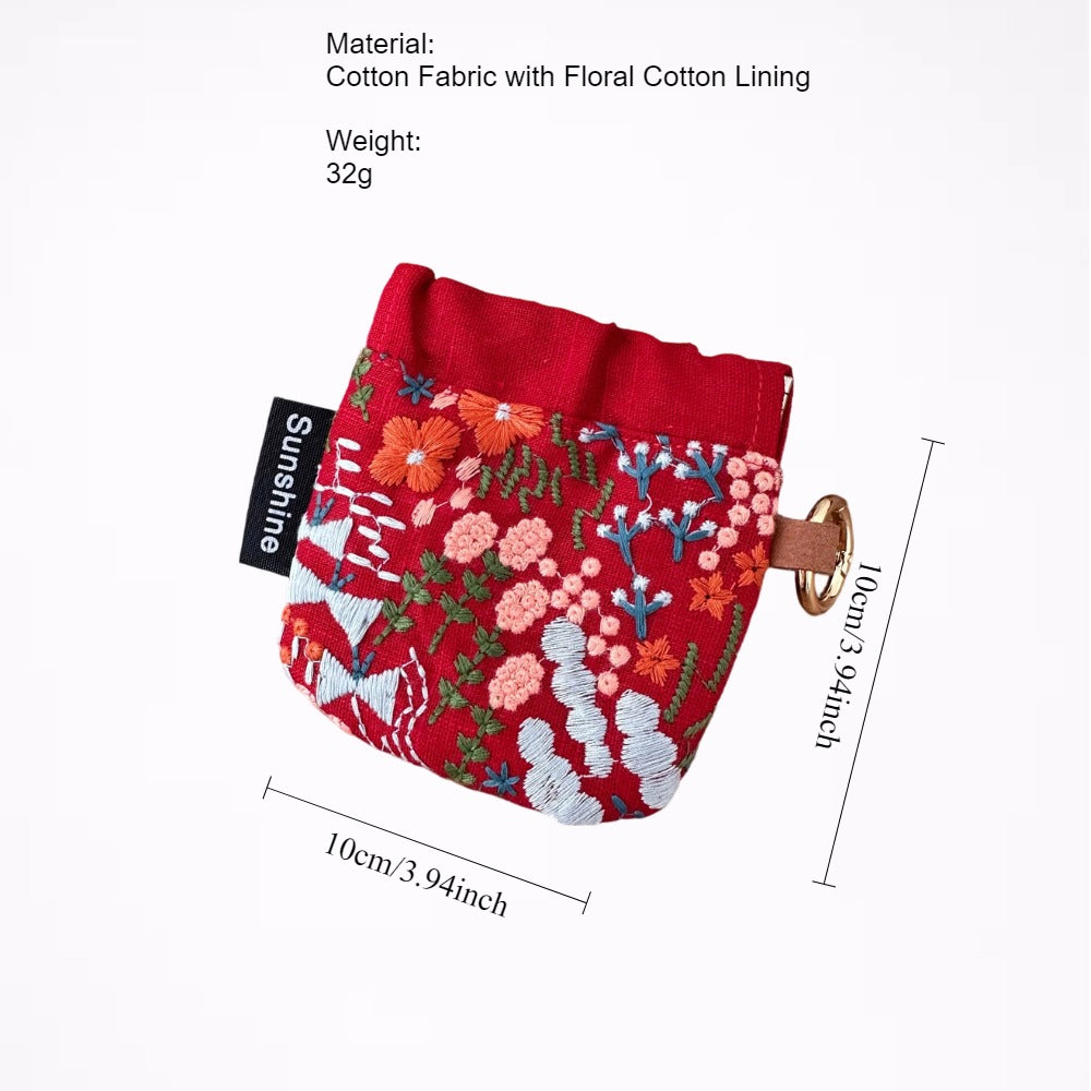 Heavy Embroidery Fabric Earphone Pouch Travel N6F151
