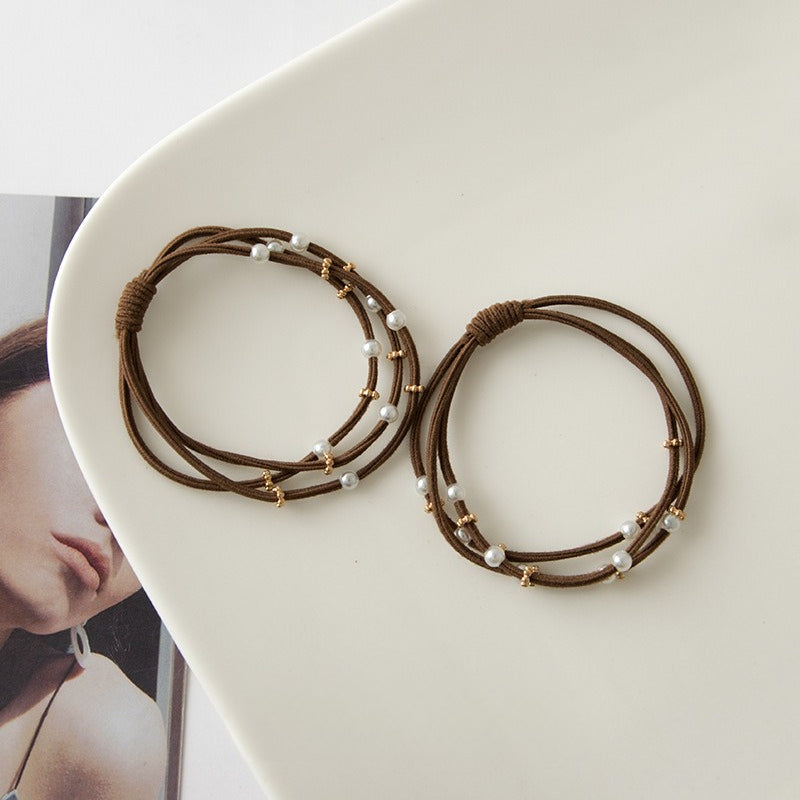 Fresh Pearl Hair Tie Basic Coffee Tone Women N6H189