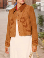 Load image into Gallery viewer, Suede Flower Notch Crop Coat Mid Weight Tan N5Z587