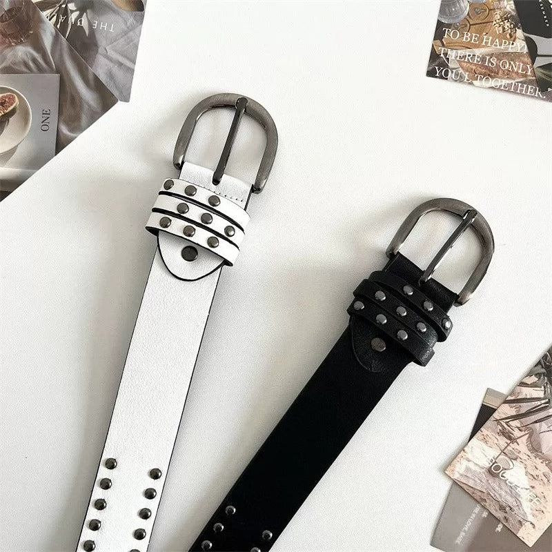 Unisex PU Studded Pin Buckle Belt N6J131