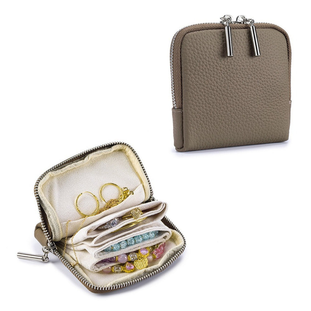 Genuine Leather Layered Jewelry Pouch Organizer N6E064
