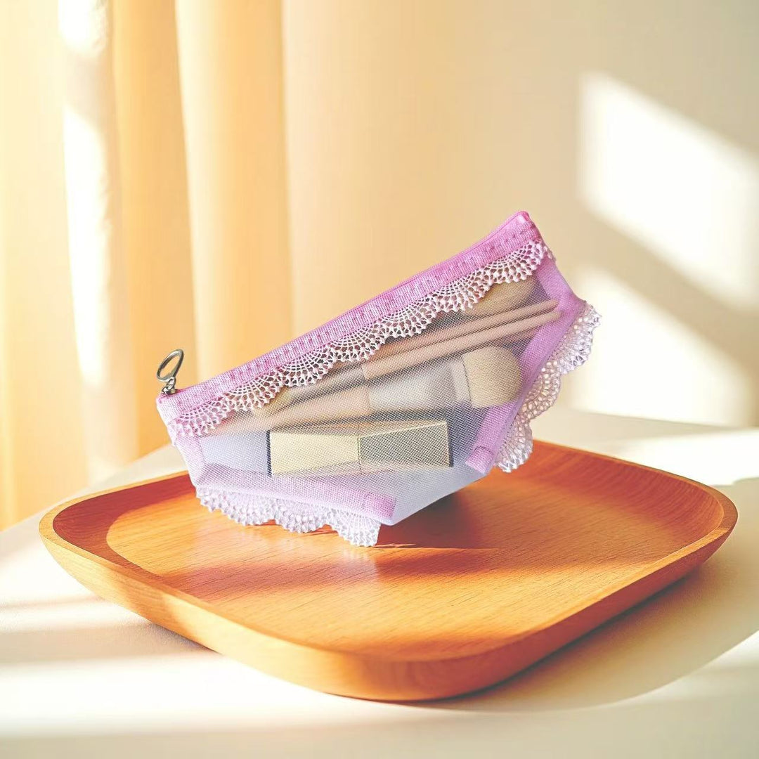 Unisex Pink Mesh Triangle Pencil Pouch N6J255