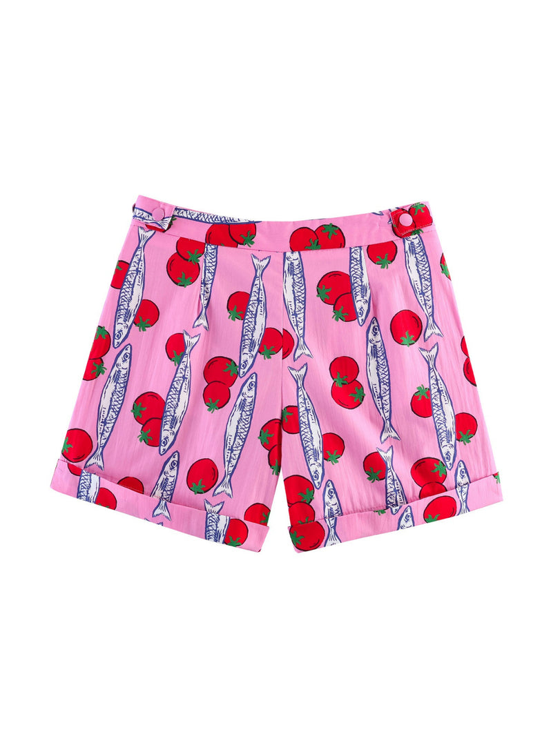Bow Detail Print Short Sleeve Shorts Set N6F203