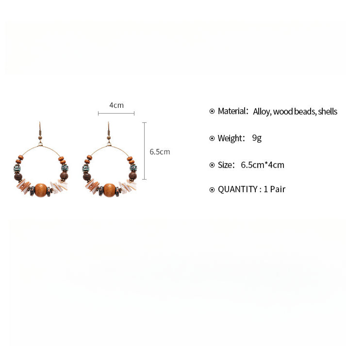 Shell Wood Earrings Asymmetric Hook Vintage Alloy S5P123