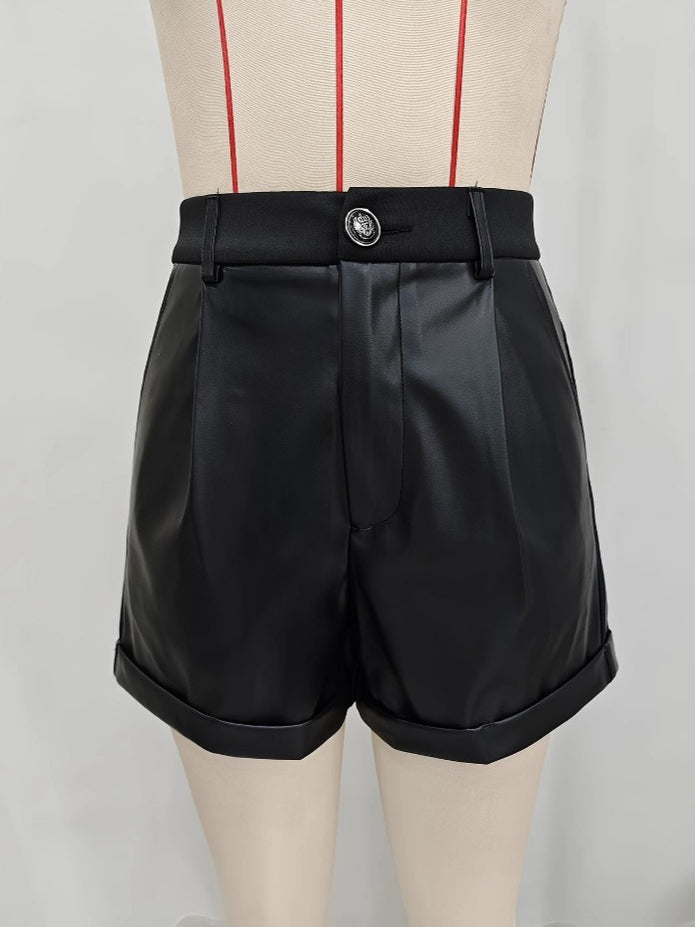High Waist PU Leather Shorts Women Office N6B182