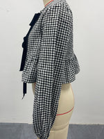 Load image into Gallery viewer, Gingham Bow Tie Open Front Blouse Women N6D133