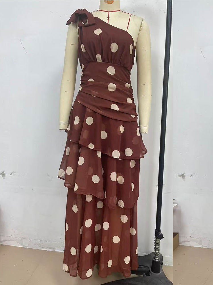 Polka Dot Off Shoulder Tiered Dress N6F032