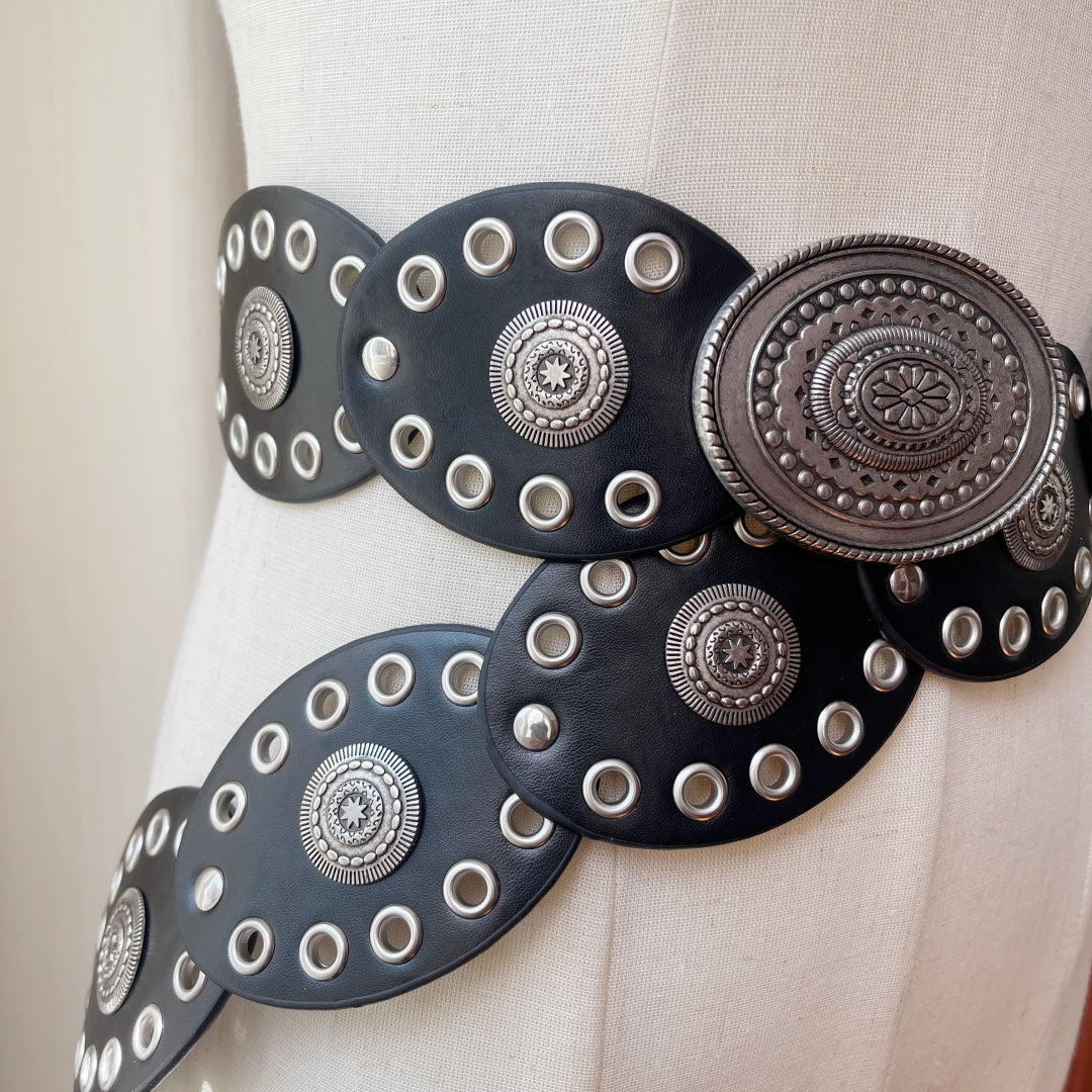 Women's PU Studded Wide Waist Belt N6J132