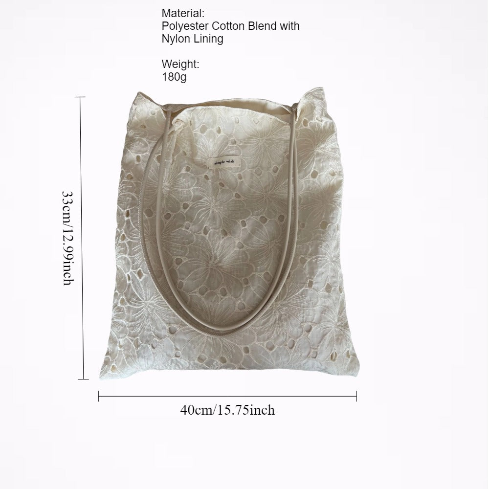 Cut-out Embroidery Fine Strap Canvas Shoulder Bag N6F181