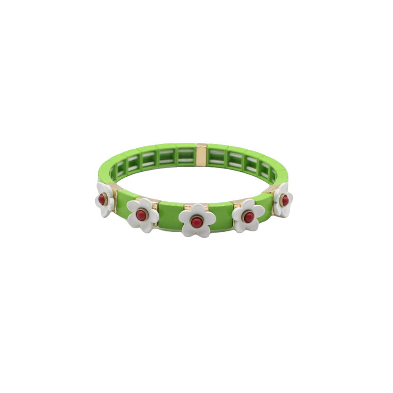 Bohemian Floral Cuff Enamel Steel Adjustable S5P076