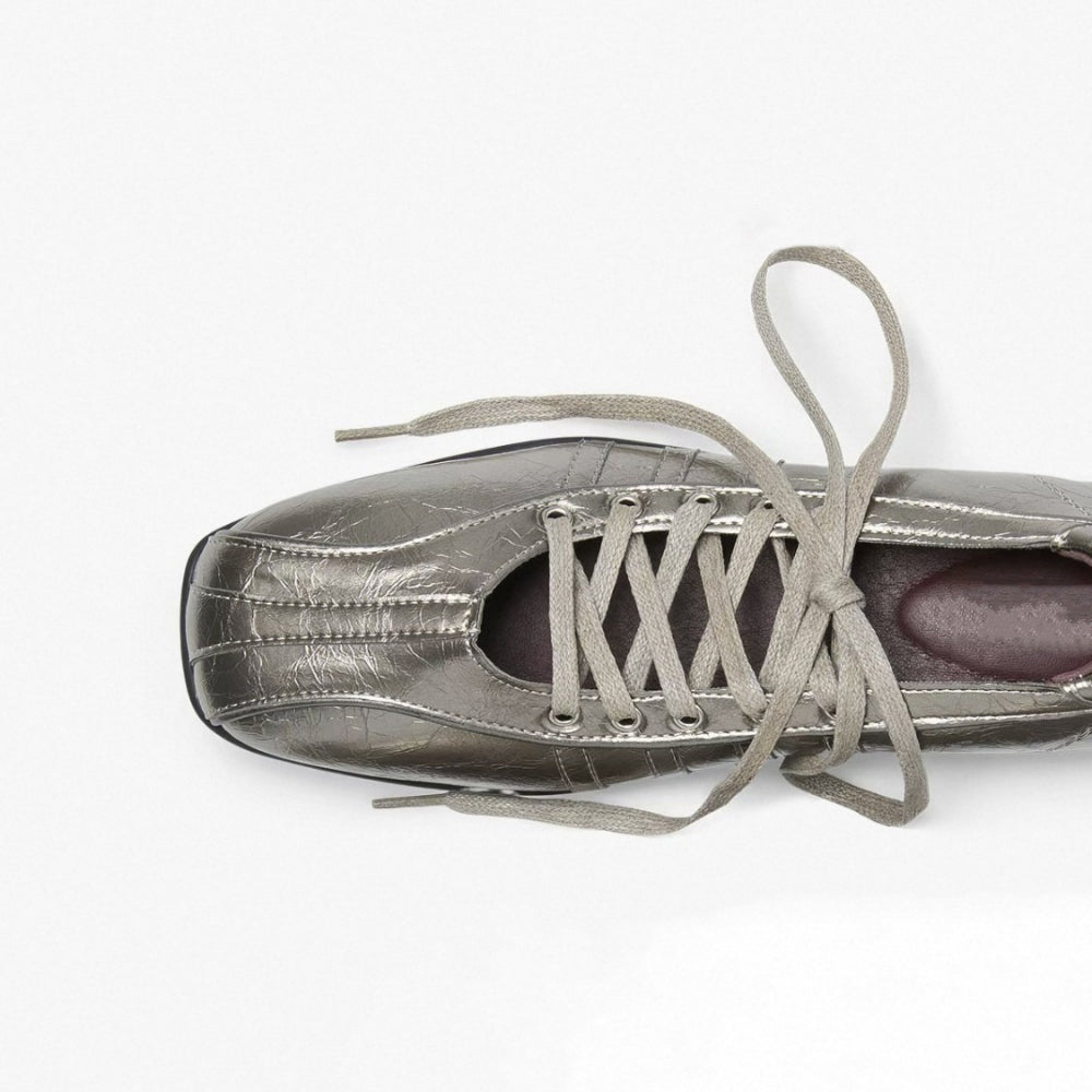 Silver Square Toe Ballet Mary Jane Flat Shoes Women N6G252